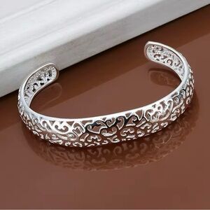 Silver open bangle bracelet for women